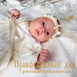 Комплект Елизавета (рубашка, шапка, пинетки, повязка,коробка) - фото