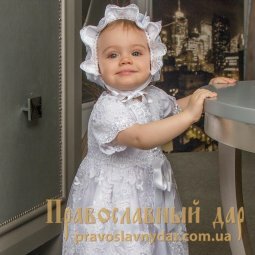 Комплект Лиза (песоник или платье, шапка, пинетки, повязка, коробка) белый - фото